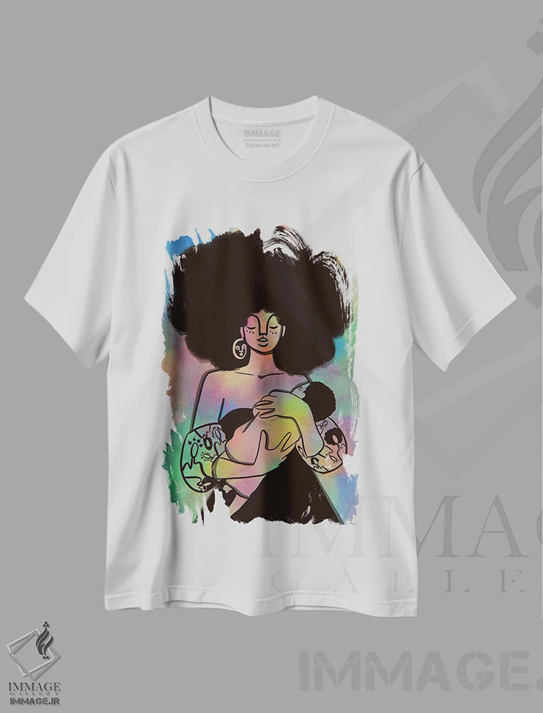 تیشرت سفید طرح دار مادر و کودک، هنر آمریکایی آفریقایی تبار اثر بری پیپنز | فروشگاه ایماژ