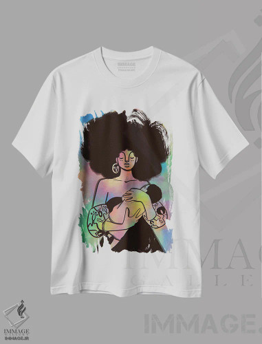 تیشرت سفید طرح دار مادر و کودک، هنر آمریکایی آفریقایی تبار اثر بری پیپنز | فروشگاه ایماژ