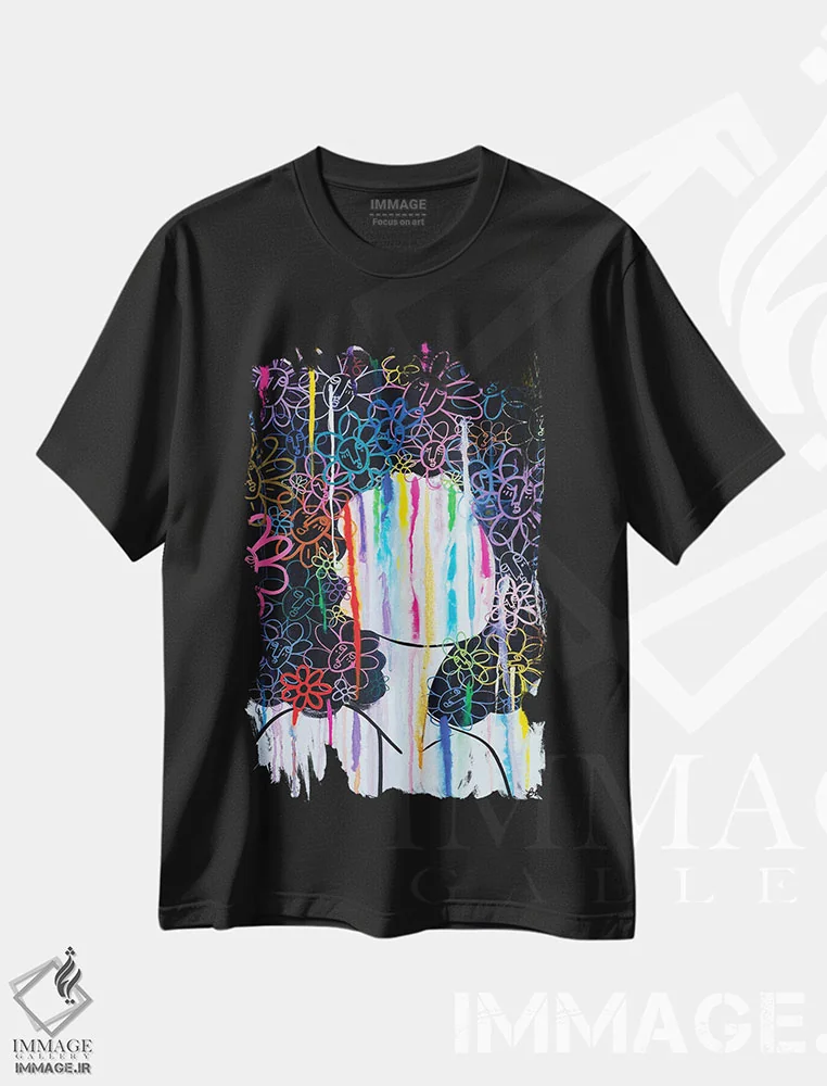 تیشرت مشکی طرح دار رنگین کمان ارواح، هنر فاخر معاصر اثر بری پیپنز | immage.ir