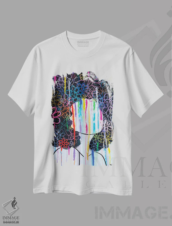 تیشرت سفید طرح دار رنگین کمان ارواح، هنر فاخر معاصر اثر بری پیپنز | فروشگاه ایماژ