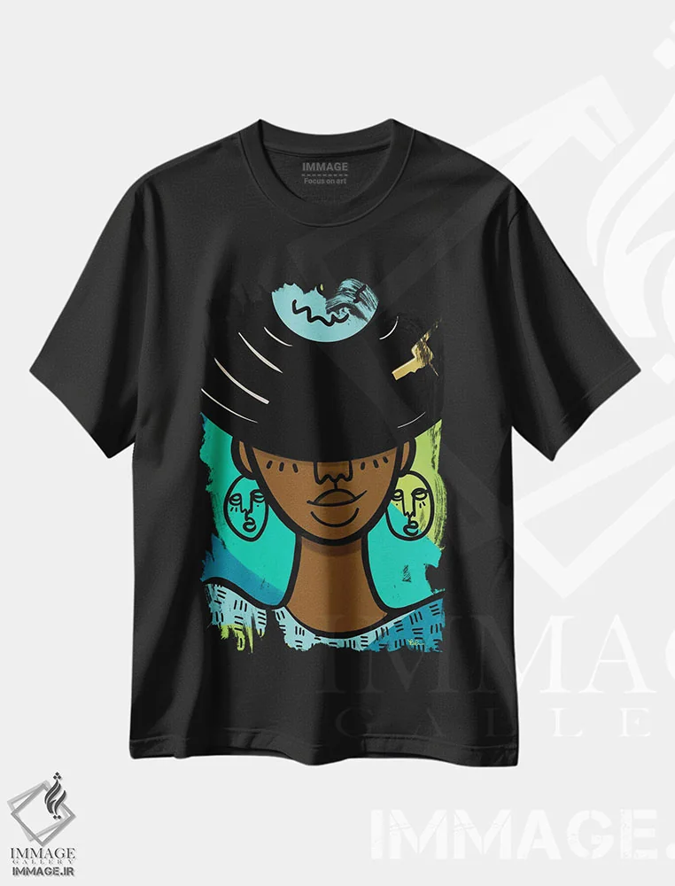 تیشرت مشکی طرح دار دختر آنالوگ در دنیای دیجیتال، هنر دیجیتال اثر بری پیپنز | فروشگاه ایماژ