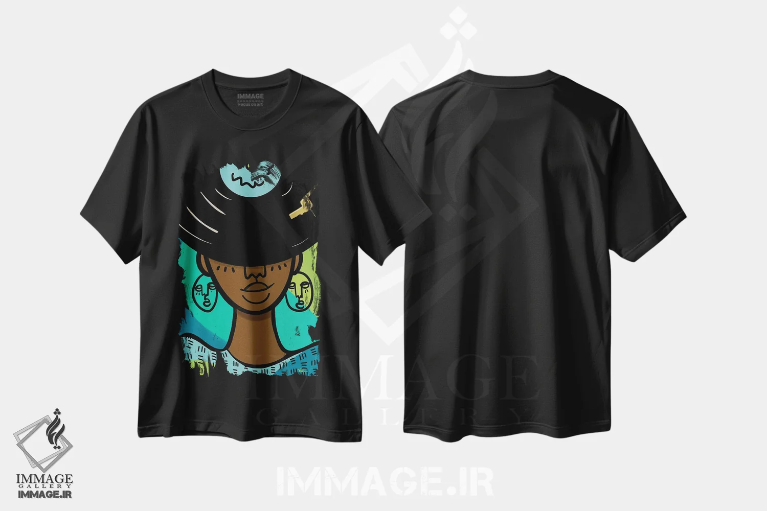 تیشرت مشکی طرح دار دختر آنالوگ در دنیای دیجیتال، هنر دیجیتال اثر بری پیپنز | فروشگاه ایماژ
