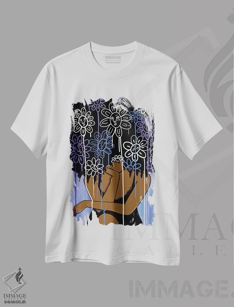 تیشرت سفید طرح دار گلبرگ های چکه دار، هنر دیجیتال اثر بری پیپنز | فروشگاه ایماژ