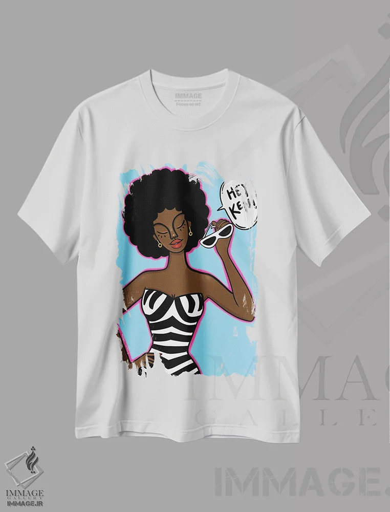 تیشرت سفید طرح دار باربی آفروباز، هنر دیجیتال اثر بری پیپنز | فروشگاه ایماژ