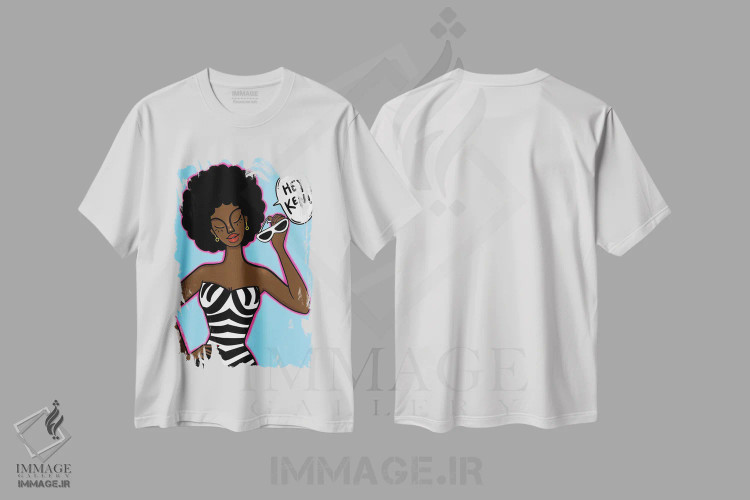 تیشرت سفید طرح دار باربی آفروباز، هنر دیجیتال اثر بری پیپنز | فروشگاه ایماژ