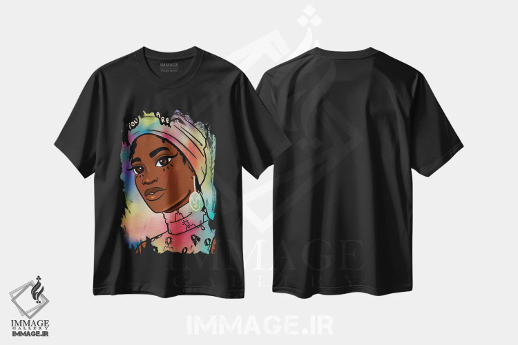 تیشرت مشکی طرح دار تو الهی هستی، هنر دیجیتال اثر بری پیپنز | فروشگاه ایماژ