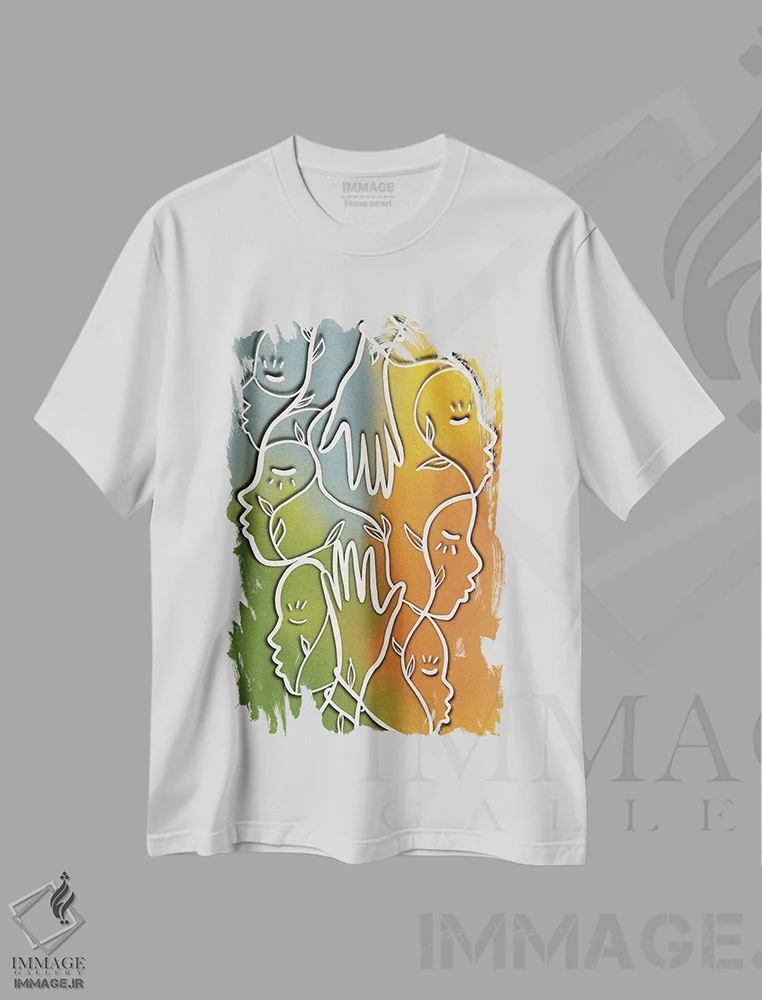 تیشرت سفید طرح دار درمان با هم، هنر آمریکایی آفریقایی تبار اثر بری پیپنز | فروشگاه ایماژ