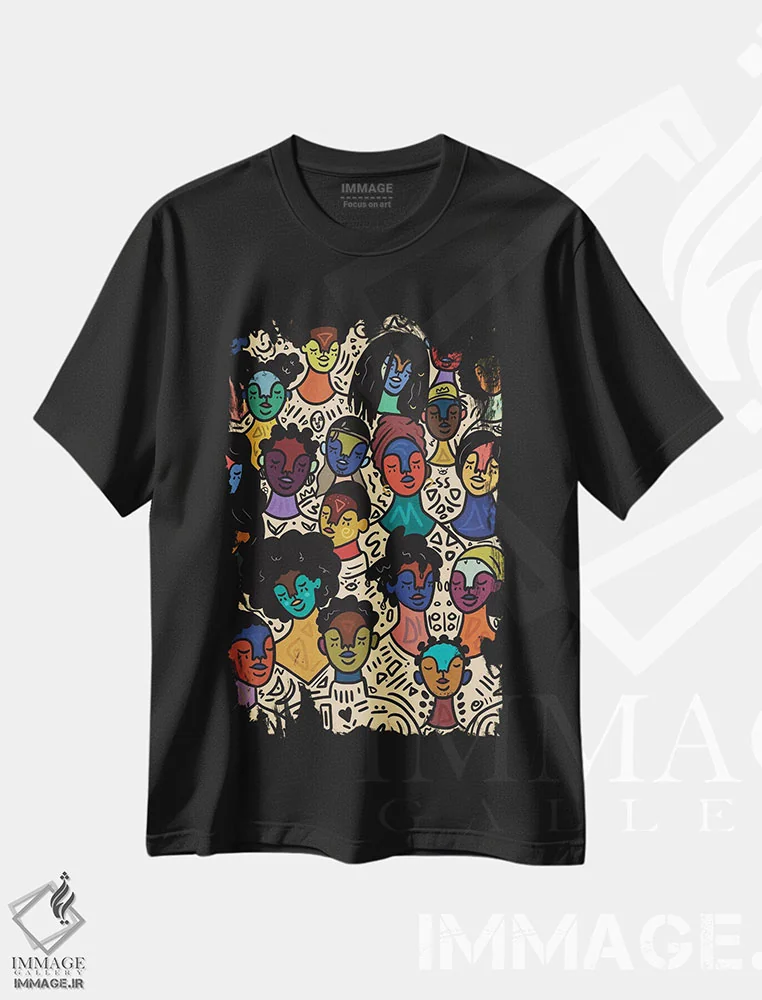 تیشرت مشکی طرح دار پرطراوت، هنر آمریکایی آفریقایی تبار اثر بری پیپنز | فروشگاه ایماژ