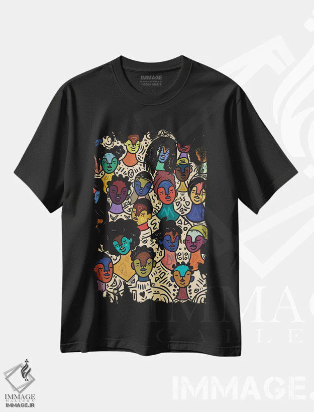 تیشرت مشکی طرح دار پرطراوت، هنر آمریکایی آفریقایی تبار اثر بری پیپنز | فروشگاه ایماژ