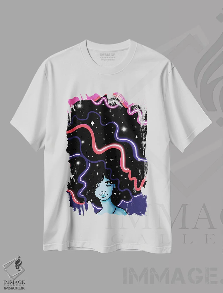 تیشرت سفید طرح دار دختر کهکشانی، هنر آمریکایی آفریقایی تبار اثر بری پیپنز | فروشگاه ایماژ