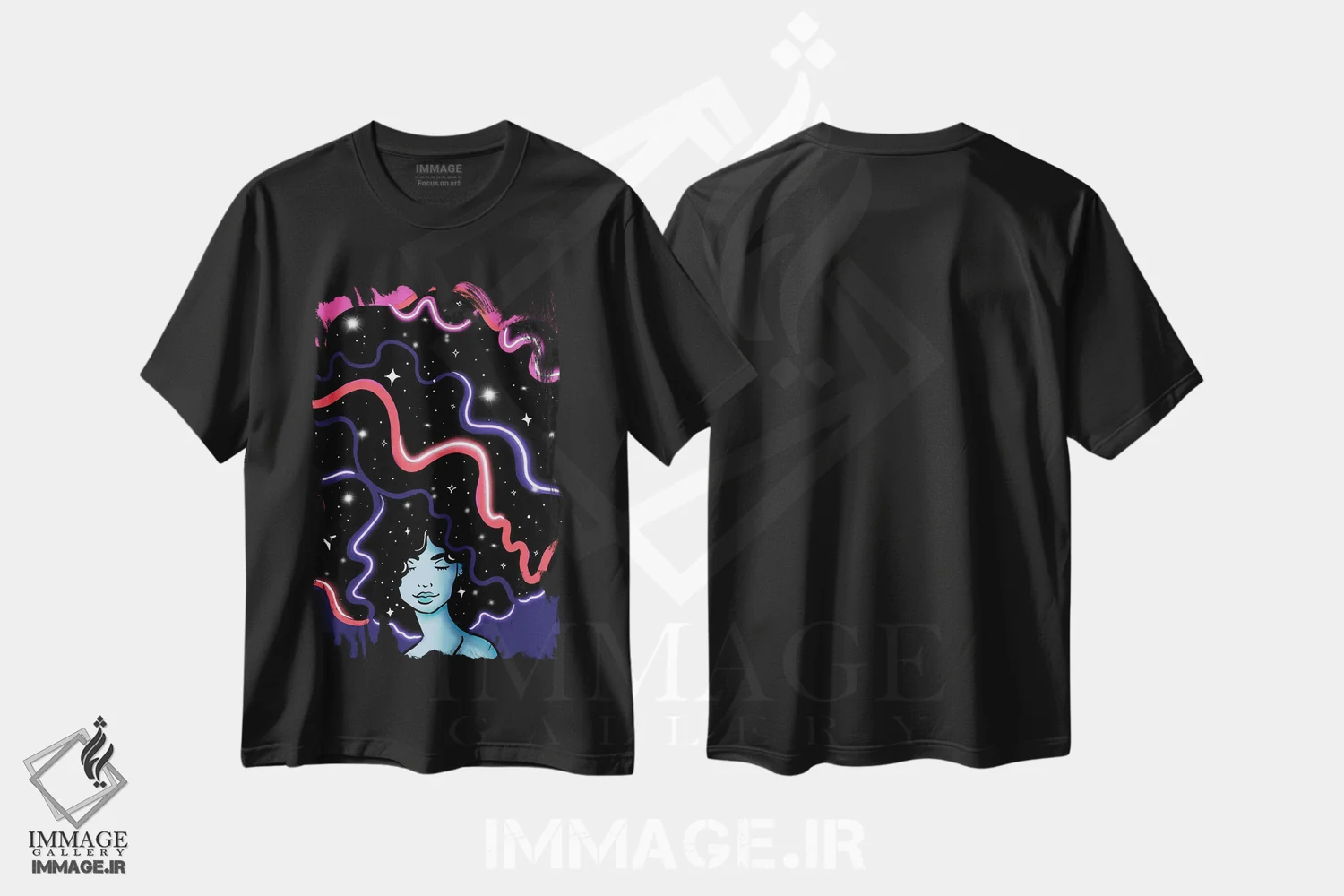 تیشرت مشکی طرح دار دختر کهکشانی، هنر آمریکایی آفریقایی تبار اثر بری پیپنز | immage.ir