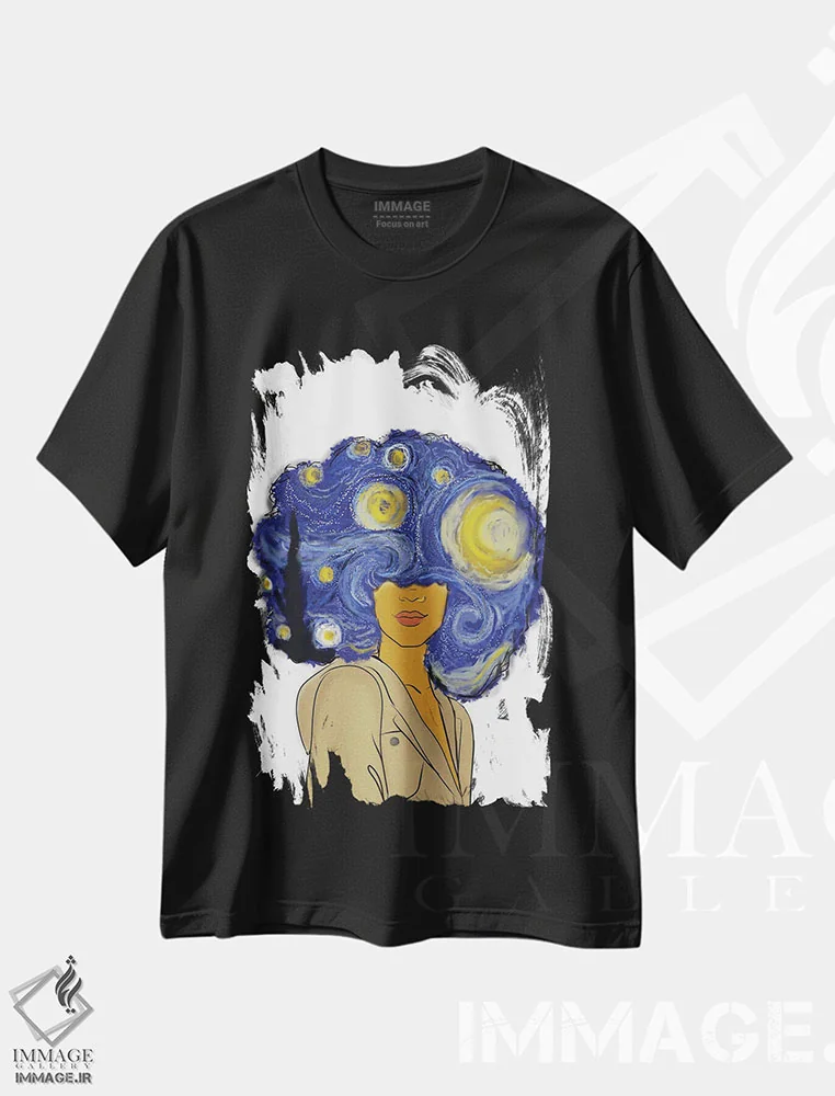 تیشرت مشکی طرح دار شب های پرستاره آفرو، هنر آمریکایی آفریقایی تبار اثر بری پیپنز | فروشگاه ایماژ