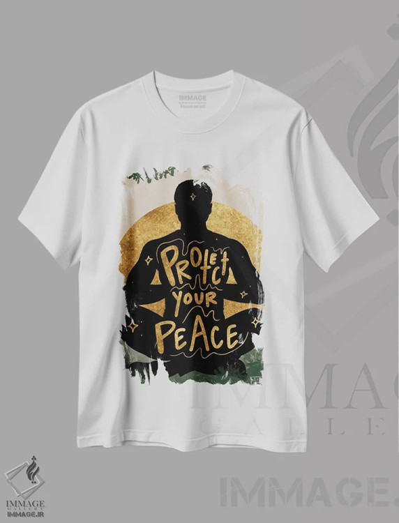 تیشرت سفید طرح دار آرامش خود را حفظ کن، هنر آمریکایی آفریقایی تبار اثر بری پیپنز | فروشگاه ایماژ