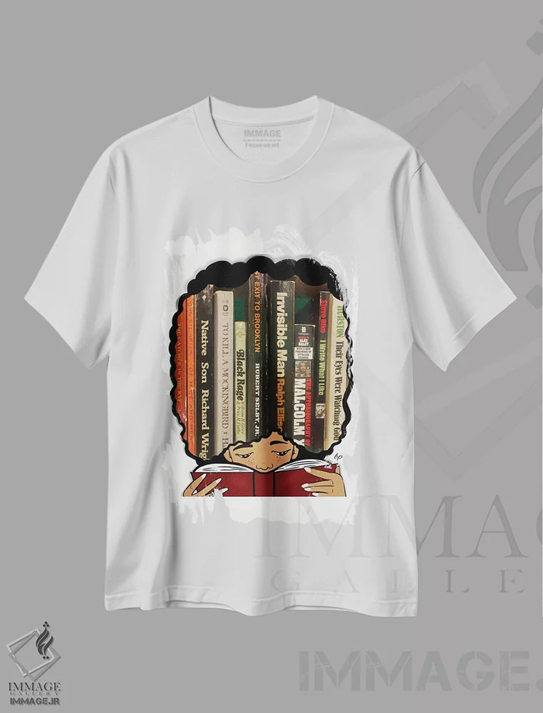 تیشرت سفید طرح دار به خواندن ادامه بده، هنر آمریکایی آفریقایی تبار اثر بری پیپنز | immage.ir