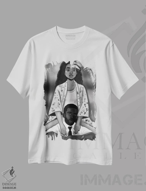 تیشرت سفید طرح دار دیوانه وار عاشق، هنر آمریکایی آفریقایی تبار اثر بری پیپنز | فروشگاه ایماژ