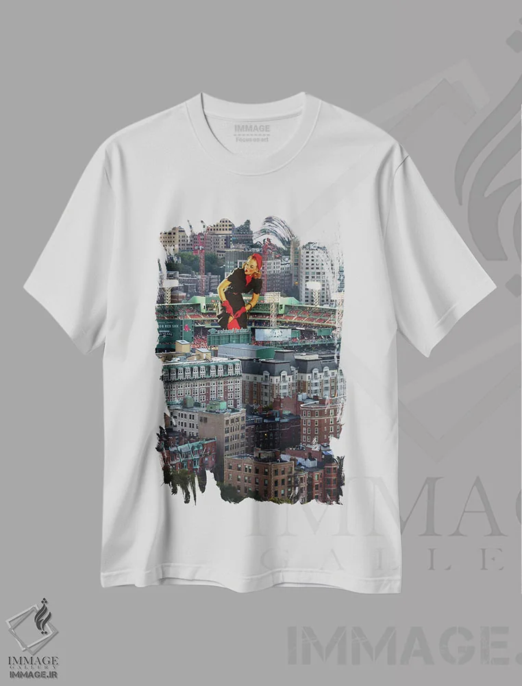 تیشرت سفید طرح دار پین آپ بوستون، هنر دیجیتال اثر جیسون بروک | فروشگاه ایماژ