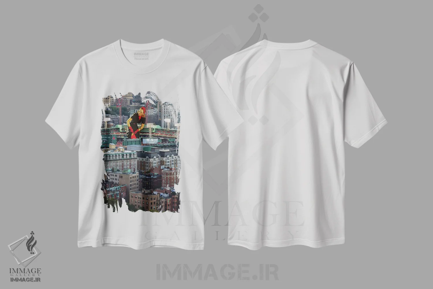 تیشرت سفید طرح دار پین آپ بوستون، هنر دیجیتال اثر جیسون بروک | فروشگاه ایماژ