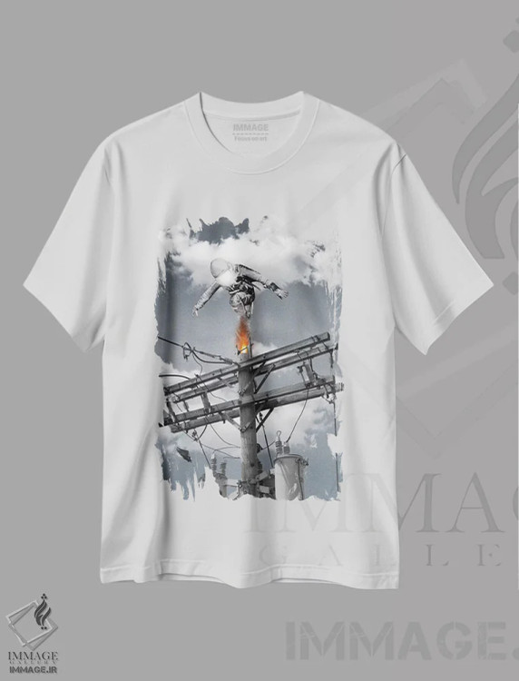 تیشرت سفید طرح دار موج ناگهانی/افزایش شدید، هنر دیجیتال اثر جیسون بروک | immage.ir