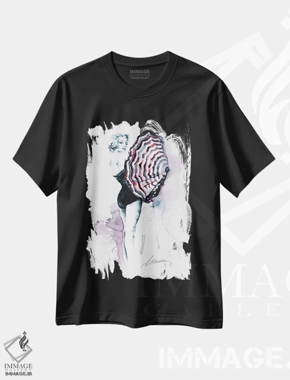 تیشرت مشکی طرح دار مرلین مونرو با چتر، هنر فاخر معاصر اثر برندن سنبورن | فروشگاه ایماژ