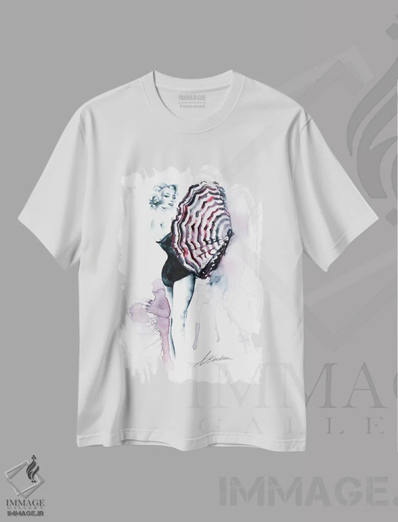 تیشرت سفید طرح دار مرلین مونرو با چتر، هنر فاخر معاصر اثر برندن سنبورن | immage.ir