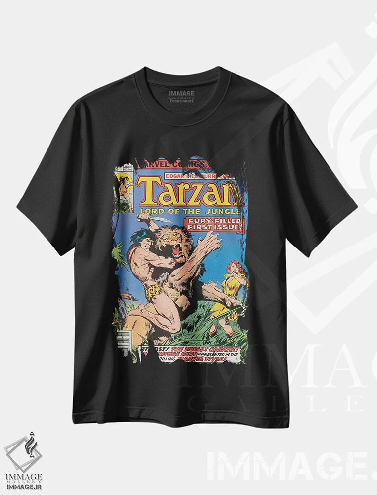 تیشرت مشکی طرح دار روی جلد کومیک تارزان شماره ۱، هنر دیجیتال اثر جان بوسما | immage.ir