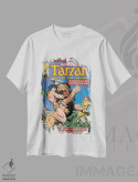 تیشرت سفید طرح دار روی جلد کومیک تارزان شماره ۱، هنر دیجیتال اثر جان بوسما | فروشگاه ایماژ