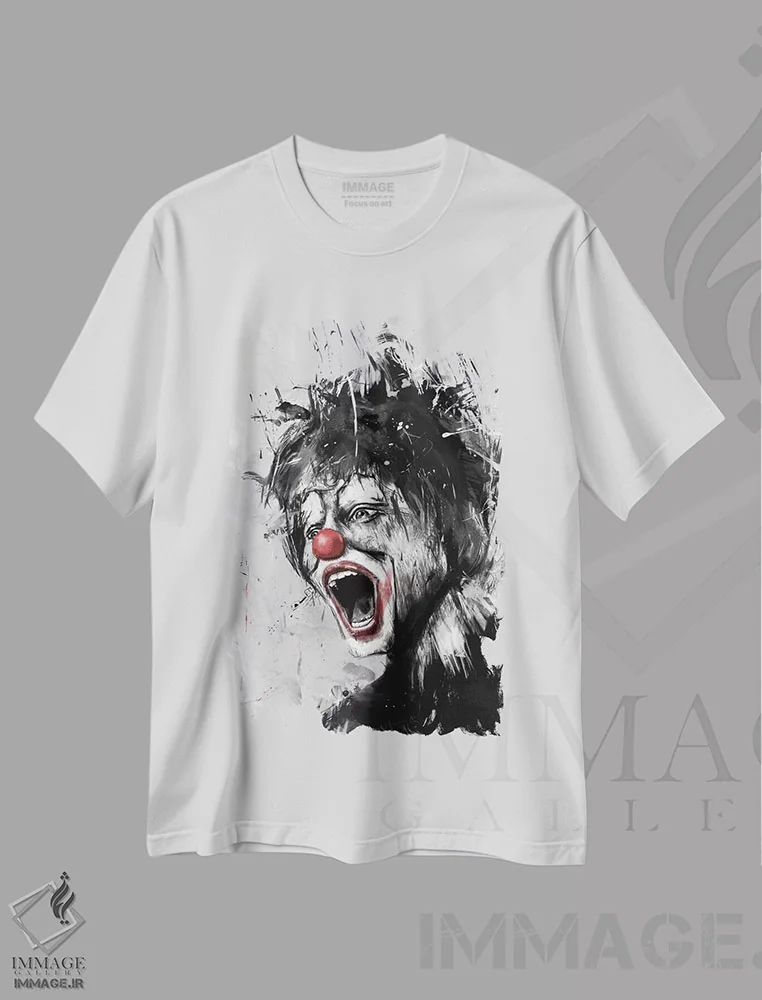 تیشرت سفید طرح دار دلقک، هنر دیجیتال اثر بالازس شولتی | immage.ir