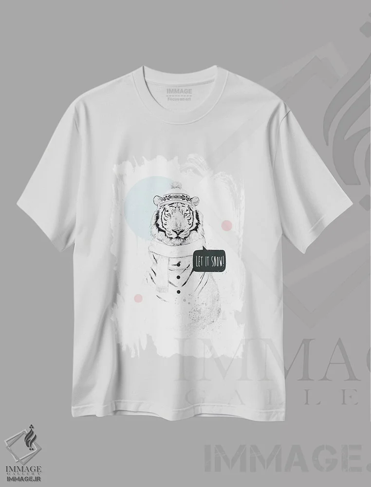تیشرت سفید طرح دار ببر برفی، هنر دیجیتال سیاه و سفید اثر بالازس شولتی | immage.ir