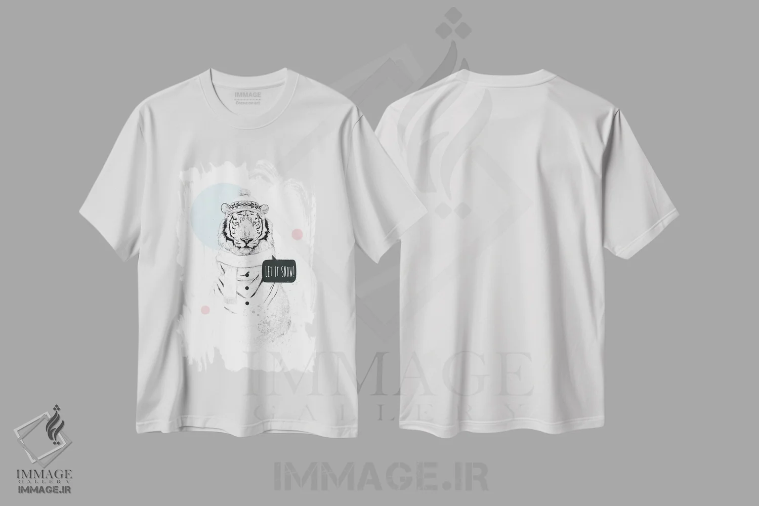 تیشرت سفید طرح دار ببر برفی، هنر دیجیتال سیاه و سفید اثر بالازس شولتی | immage.ir