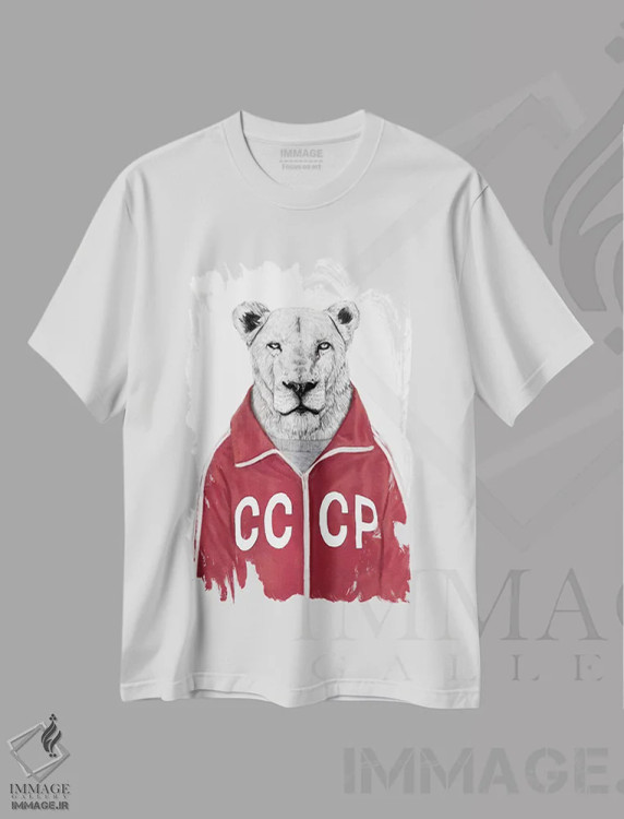 تیشرت سفید طرح دار شیر شوروی، هنر دیجیتال اثر بالازس شولتی | فروشگاه ایماژ
