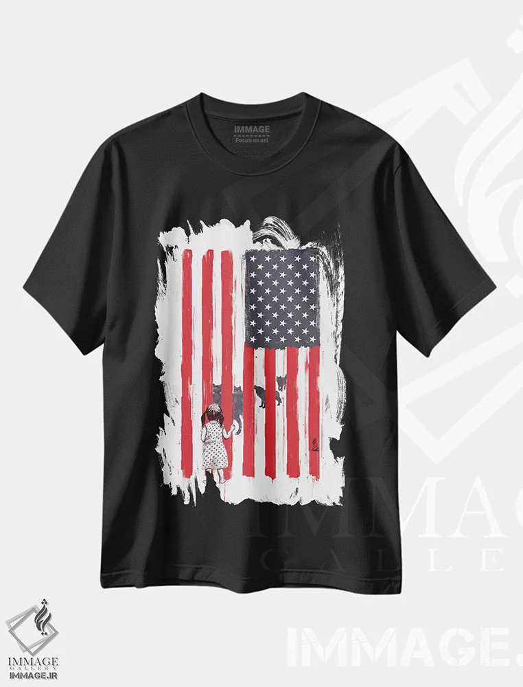 تیشرت مشکی طرح دار دخترکوچولو و گرگ ها، هنر دیجیتال اثر بالازس شولتی | immage.ir