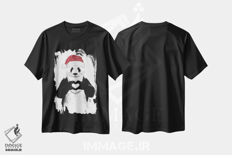 تیشرت مشکی طرح دار پاندای بابانوئل، حیوانات کریسمسی اثر بالازس شولتی | immage.ir