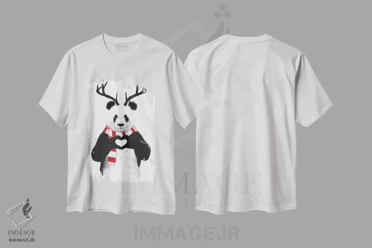تیشرت سفید طرح دار پاندای کریسمس، حیوانات کریسمسی اثر بالازس شولتی | immage.ir
