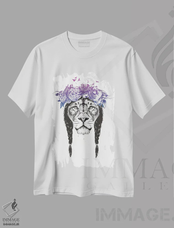 تیشرت سفید طرح دار پادشاه جنگل، هنر دیجیتال اثر بالازس شولتی | فروشگاه ایماژ