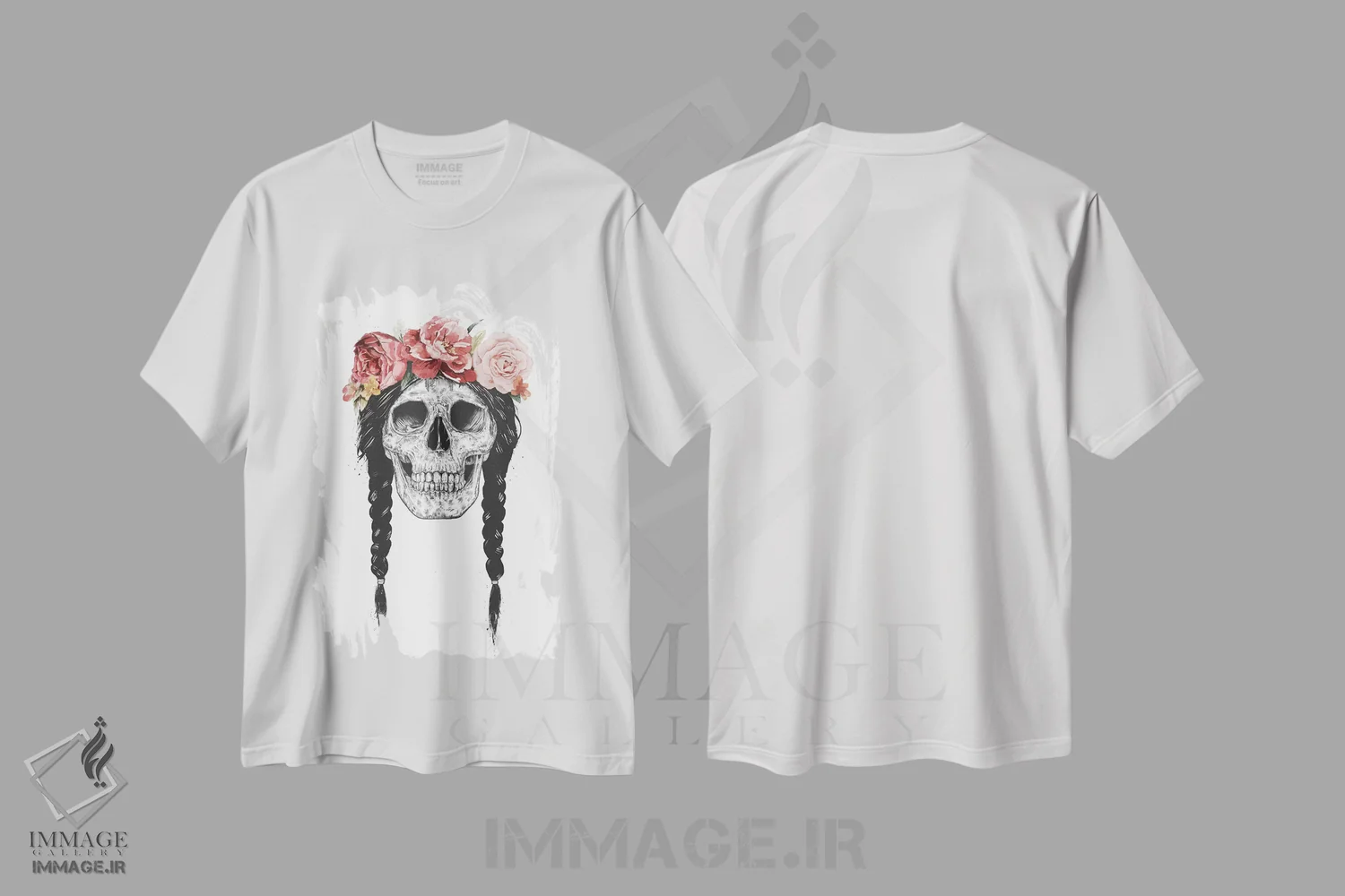 تیشرت سفید طرح دار جمجمه با تاج گل، هنر دیجیتال اثر بالازس شولتی | immage.ir