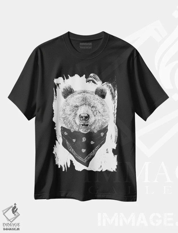 تیشرت مشکی طرح دار خرس وحشی، هنر دیجیتال اثر بالازس شولتی | فروشگاه ایماژ