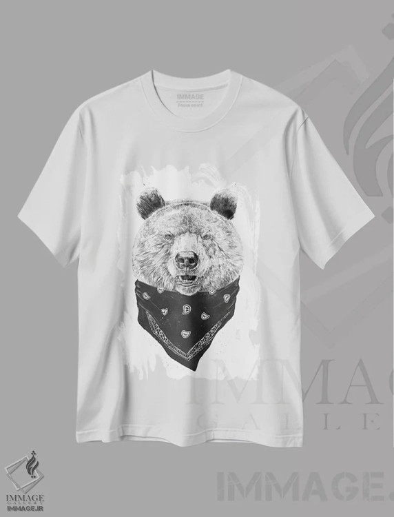 تیشرت سفید طرح دار خرس وحشی، هنر دیجیتال اثر بالازس شولتی | immage.ir