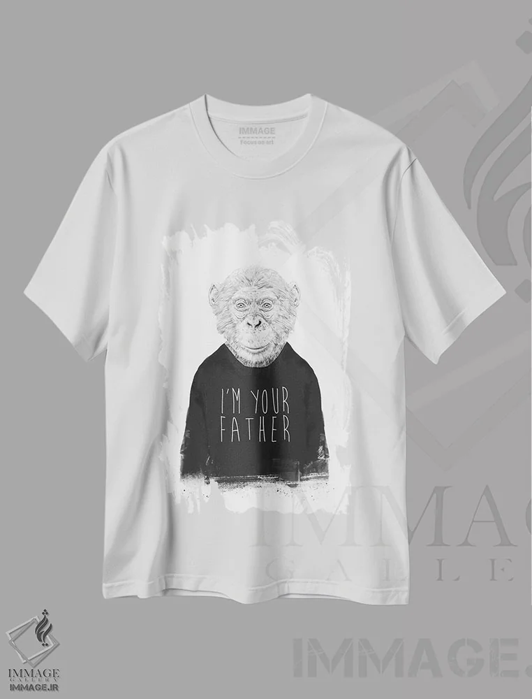 تیشرت سفید طرح دار من پدر تو هستم، هنر فاخر اثر بالازس شولتی | immage.ir