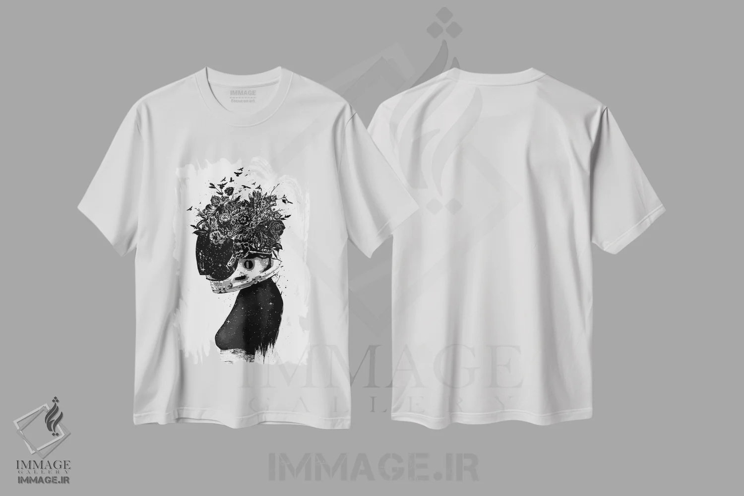 تیشرت سفید طرح دار دختر دورگه، هنر تزئینی سیاه و سفید اثر بالازس شولتی | immage.ir