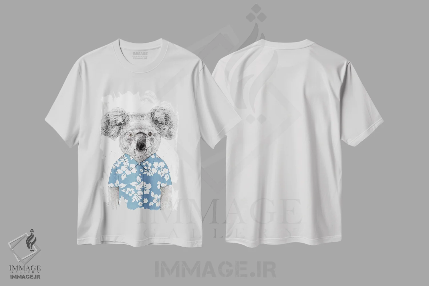 تیشرت سفید طرح دار کوآلای تابستانی آبی، تزئینی اثر بالازس شولتی | immage.ir