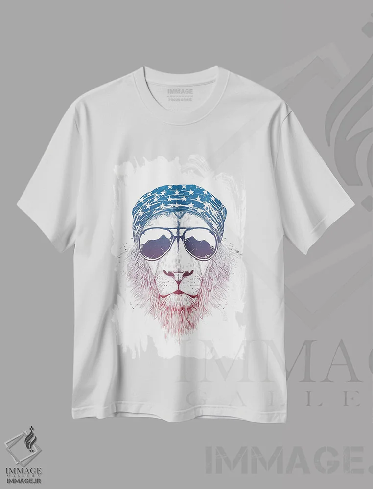 تیشرت سفید طرح دار شیر وحشی، تزئینی اثر بالازس شولتی | فروشگاه ایماژ