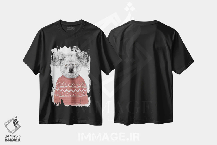 تیشرت مشکی طرح دار کوآلای زمستانی قرمز، تزئینی اثر بالازس شولتی | فروشگاه ایماژ