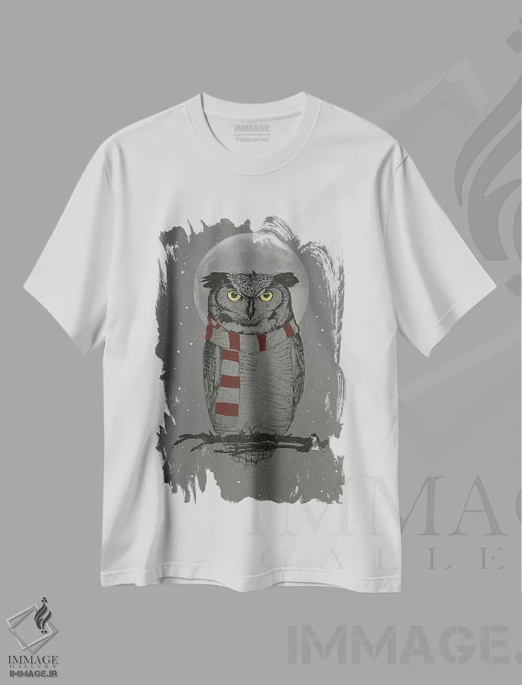 تیشرت سفید طرح دار جغد زمستانی، تزئینی اثر بالازس شولتی | فروشگاه ایماژ