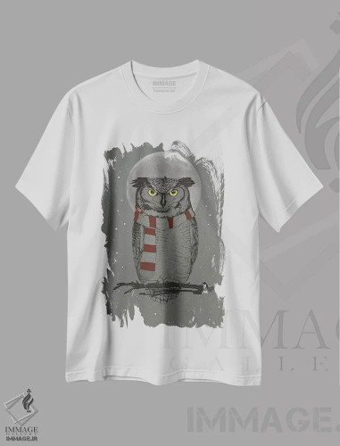 تیشرت سفید طرح دار جغد زمستانی، تزئینی اثر بالازس شولتی | فروشگاه ایماژ