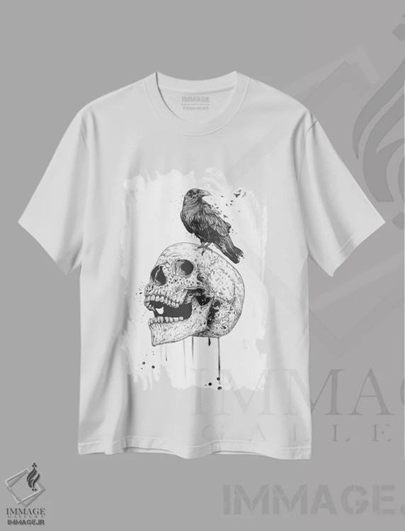 تیشرت سفید طرح دار جمجمه جدید، هنر تزئینی سیاه و سفید اثر بالازس شولتی | فروشگاه ایماژ