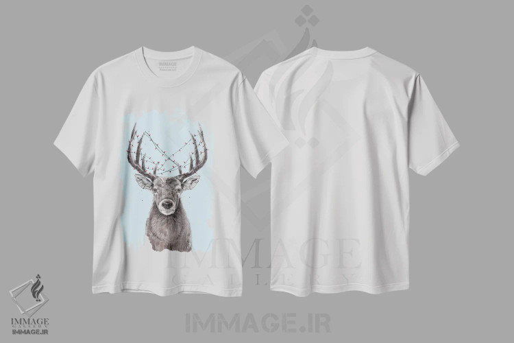تیشرت سفید طرح دار گوزن کریسمس ۲، دست نقاشی و طراحی دستی اثر بالازس شولتی | immage.ir