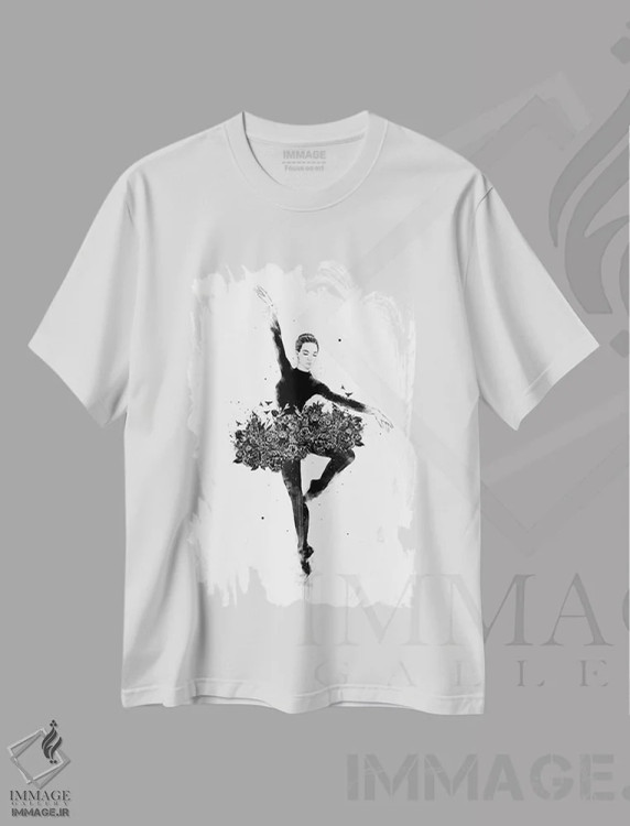 تیشرت سفید طرح دار رقص گل ها، هنر دیجیتال اثر بالازس شولتی | فروشگاه ایماژ