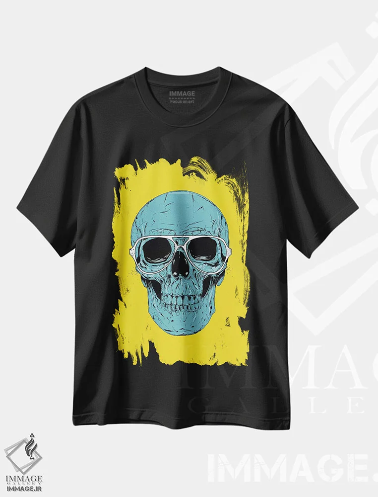 تیشرت مشکی طرح دار جمجمه آبی، هنر دیجیتال اثر بالازس شولتی | فروشگاه ایماژ