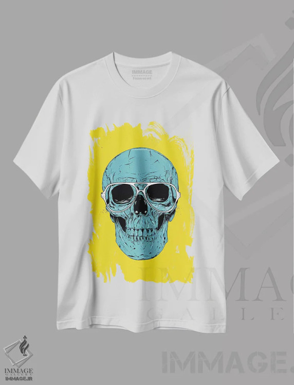 تیشرت سفید طرح دار جمجمه آبی، هنر دیجیتال اثر بالازس شولتی | immage.ir