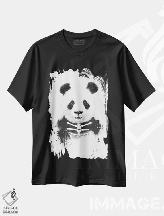 تیشرت مشکی طرح دار پاندای زامبی، هنر تزئینی سیاه و سفید اثر بالازس شولتی | immage.ir